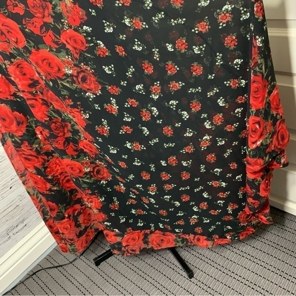 CROCUS Black Red Floral Chiffon Shift Dress Asymmetrical Lagen Look Free Size - Picture 7 of 12